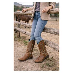 Justin Gypsy Womens Brown Leather Western Boots Turquoise Stitching Size 9B